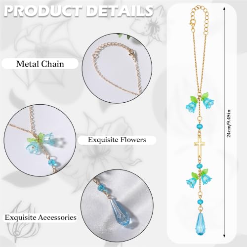 Cross Car Rearview Mirror Charm Blue Lily of Valley Crystal - color: Blue - Flower