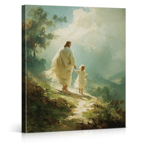 Christian Jesus Wall Art Print - Vintage Follow Me Jesus Canvas Picture Painting Religious Wall Decor for Home Farmhouse Prayer Room 8x10 Framed - color: color-M