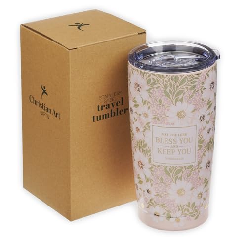 Christian Art Gifts Numbers 6:24 Pink Floral Stainless Steel Travel Tumbler - color: Lord Bless You/Pink & White Floral