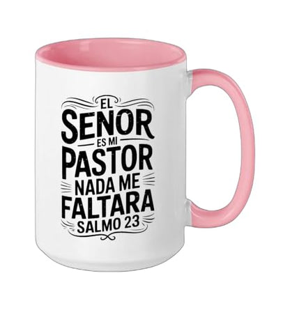 Spanish Christian With a Bible Verse Quote El Senor Es Mi Ceramic Mug, Pink/White, 15oz - color: Pink/White, size: 15 Ounces