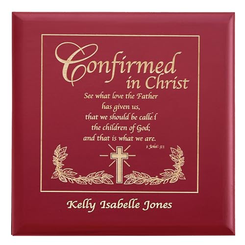 Let's Make Memories Personalized Confirmation Keepsake Box - Scripture - Sacrament - Religious Keepsake - Natural Wood - Cherry Finish - Inspirational Verse - 6.75”Lx6.75”W - style: Scripture - Confirmation