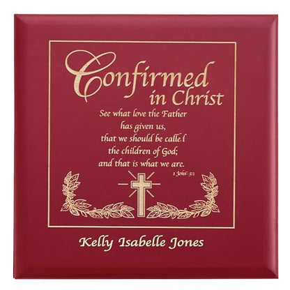 Let's Make Memories Personalized Confirmation Keepsake Box - Scripture - Sacrament - Religious Keepsake - Natural Wood - Cherry Finish - Inspirational Verse - 6.75”Lx6.75”W - style: Scripture - Confirmation