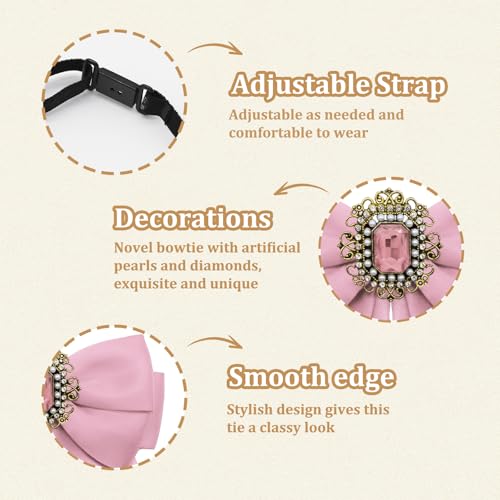 Womens Bow Tie Adjustable Rhinestone Bowtie for Women Ladies Girls Pre-tied Womens Tie for Shirt Suit Uniform - color: Pink-strap-style 2