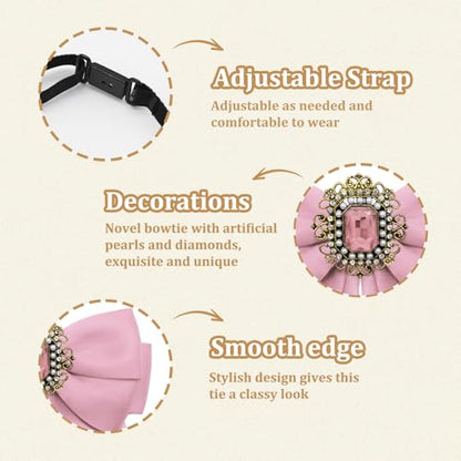 Womens Bow Tie Adjustable Rhinestone Bowtie for Women Ladies Girls Pre-tied Womens Tie for Shirt Suit Uniform - color: Pink-strap-style 2