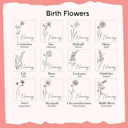 Ships Next Day, Personalized Travel Jewelry Mirror Case with Name Birth Flower, Bridesmaid Proposal Gifts Box Custom Birthday Gifts for Women, Christmas Customized Gifts for Teenage Girls - color: Birth and Flower Box-Pink