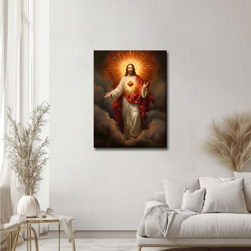 RJETZMU Sacred Heart of Jesus Canvas Wall Art, Gallery Wrapped Print, 24x36 - color: Jesus Red Heart, size: 36"L x 24"W