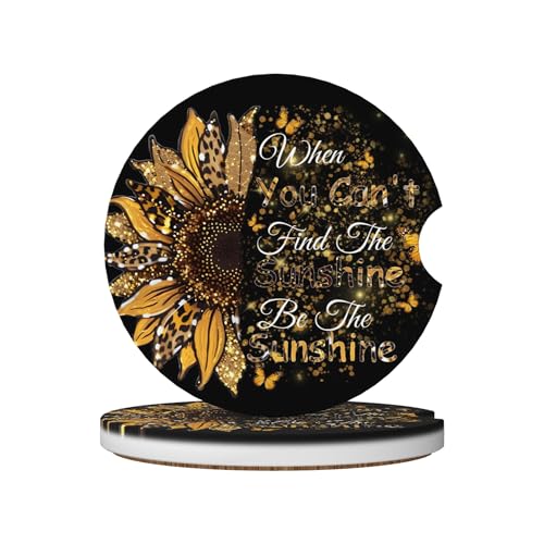 Be The Sunshine Car Cup Holder Coasters 2 Pack 2.63" for Women - color: Gold