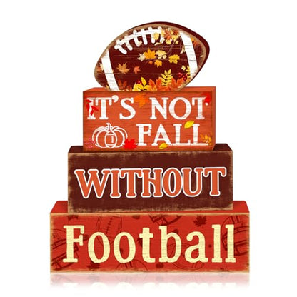Britimes Fall Football Tiered Tray Decor Set, 4 Pack, Wooden Table Sign - style: Fall Football