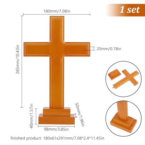HOBBIESAY Standing Crucifix Cross 29.1cm Wooden Tabletop Ornament Standing Orange Wooden Wall Cross with Stand Crucifix Decoration for Home Decor - color: Orange
