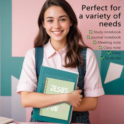 Green Bible Study Notebook, Bible Note Taking Supplies Notebook Journal, Cute notebook, Bible Study Notebook Supplies Gifts Notebook for Teen Girls Student Teacher Women 5.5x8.3 inch - color: Jesus loves you green