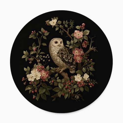 Floral Dark Owl Cute Mouse Pad, Black Cottagecore Aesthetic Mouse Pad, Owl Gifts for Women, Floral Office Supplies for Women, Office Desk Accessories Supplies 8.7x8.7 Inch - color: Floral Owl