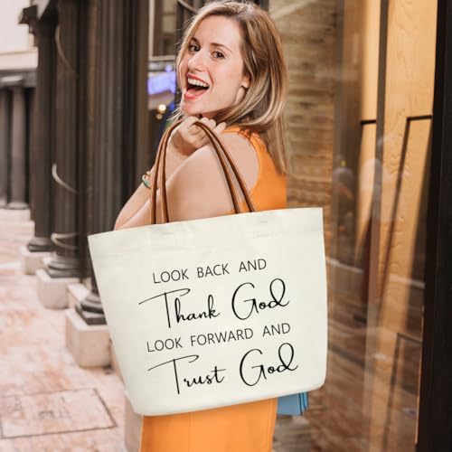 Canvas Tote Bag For Women, Thank God and Trust God Reusable Grocery Shoulder Bag Cute Tote Bags for Work Travel Gym, Christian Gifts for Halloween Christmas Beach Bags for Teacher Friends -34 - style: Thank God