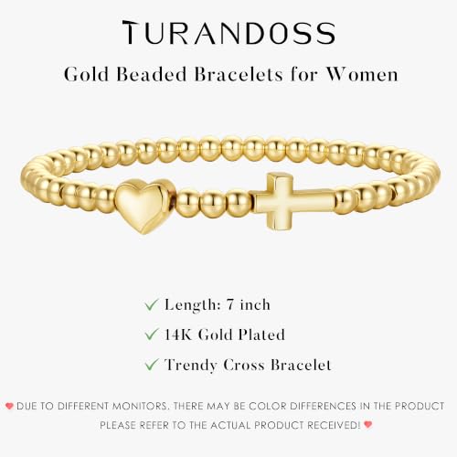 Turandoss Gold Cross Bracelet for Women Heart Beaded Bracelet Faith Jewelry - color: Dainty Cross Bracelet