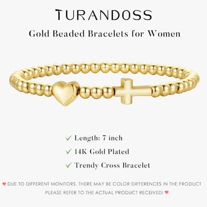 Turandoss Gold Cross Bracelet for Women Heart Beaded Bracelet Faith Jewelry - color: Dainty Cross Bracelet