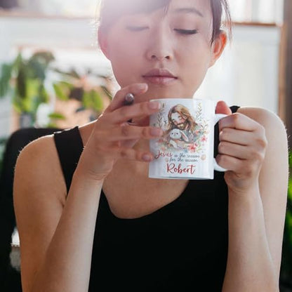 Customized Cup Featuring Jesus And Bunny Illustration, Christian Coffee Mug 11oz 15oz, Custom Name Religious Cup For Adults, Personalized Christian Ceramic Mug, Gift For Christian Holiday - color: XUA-324-1553-JESUS AND RABBIT MUG