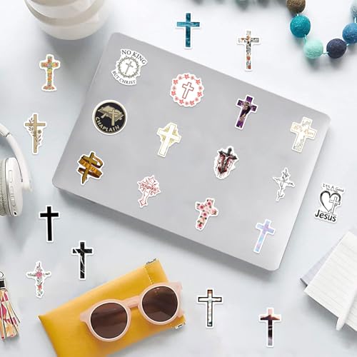 Cross Stickers Pack，124pcs Cartoon Aesthetic Cross Waterproof Stickers，Vinyl Water Bottle,Skateboard,Laptop,Phone,Journaling,Scrapbooking Decals
