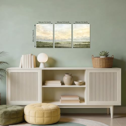 WENGTIAO 3Pcs Abstract Landscape Sage Green Canvas Wall Art Prints 12"x16" - color: Sage Green Landscape, size: 12"x16"x3Pcs