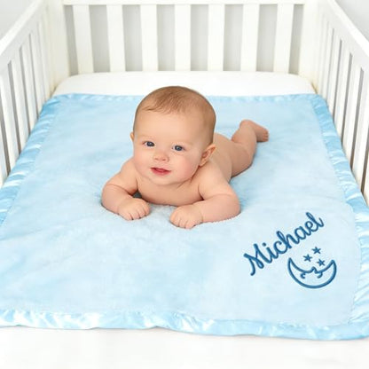 Personalized Baby Blanket with Embroidered Name,Custom Baby Receiving Blankets Soft Fleece Toddler Blanket for Newborn Baby Boy Shower Gifts -36" x 36" - color: Blue