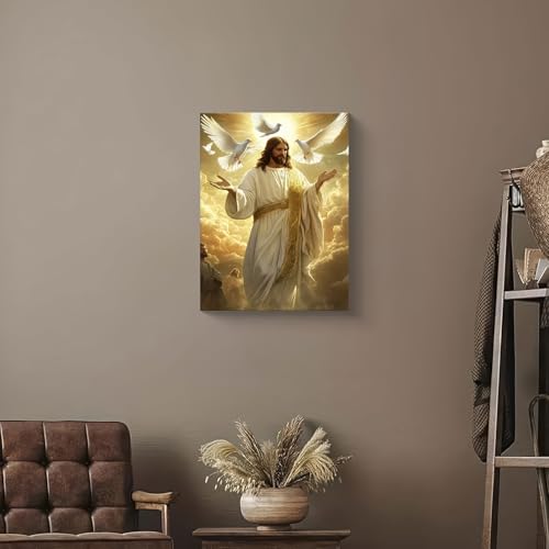 Jesus with Doves Canvas Wall Art, Gallery Wrapped Christian Print, 12x16 - color: Jesus With Doves, size: 16"L x 12"W