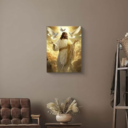 Jesus with Doves Canvas Wall Art, Gallery Wrapped Christian Print, 12x16 - color: Jesus With Doves, size: 16"L x 12"W