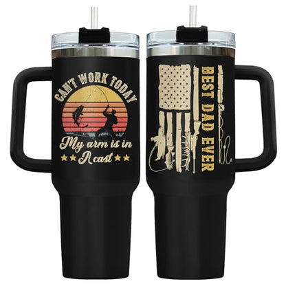 34HD Fishing Dad Best Daddy Ever Mom 40 oz Tumbler with Handle, Dad Gift - color: Best Dad Fishing