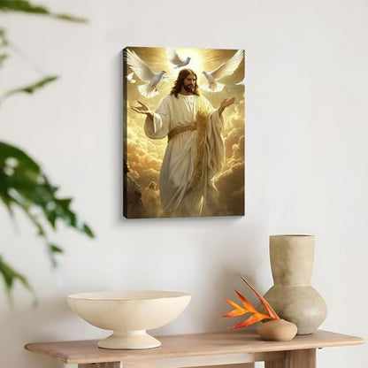 Jesus with Doves Canvas Wall Art, Gallery Wrapped Christian Print, 12x16 - color: Jesus With Doves, size: 16"L x 12"W