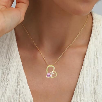 Birthstone Cross Necklace for Girls, Child of God Cross Gifts Jewelry - color: 10. October, style: 02. Yellow color