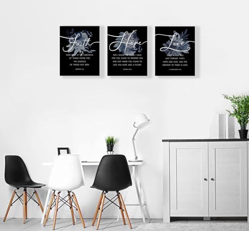 POUSREDE Faith Hope & Love Christian Canvas Wall Art, Black, 8x10in 3pcs - color: Bible15