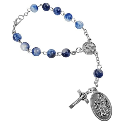 TALISMAN4U St Benedict Rosary for Car Rearview Mirror St Christopher Medal - color: Blue Acrylic Beads