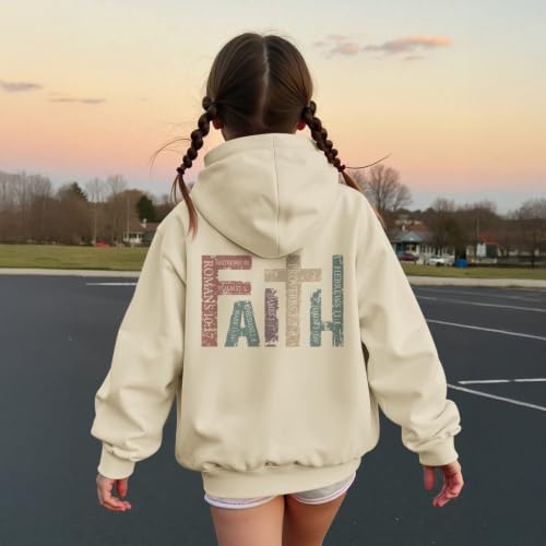 Girls Christian Hoodies Kids Jesus Faith Sweatshirts Cute Religious Graphic Sweater Inspirational God Bible Verse Top - color: Apricot, size: 5-6 Years