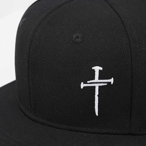 Christian Hats for Men Women - Cross Faith Flat Snapcback Hats - Religious Gifts for Thanksgiving Christmas - color: Black/Cross White