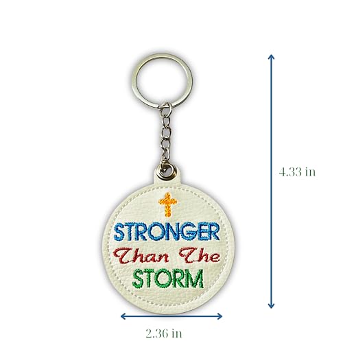 Handmade Jesus Keychain Pink PU Leather Embroidered Inspirational Quote Bag Charm, Christian Faith Keychain - color: Stronger