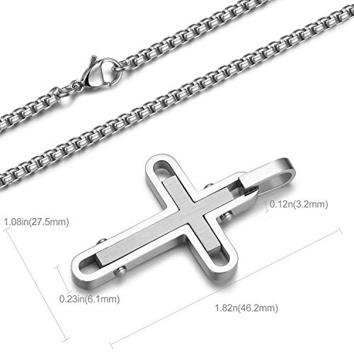 Holizaly Men's Cross Necklace 316L Stainless Steel Pendant White/Gold/Black/Blue Rolo Chain-Gift Box Included - color: Silver-A