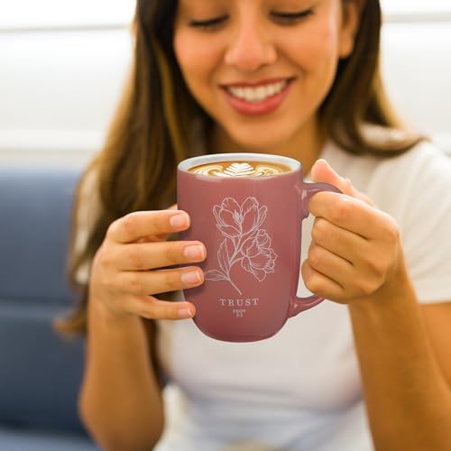 Christian Art Gifts Large Ceramic Coffee Mug for Women: Proverbs 3:5 - color: Pink Floral/Trust