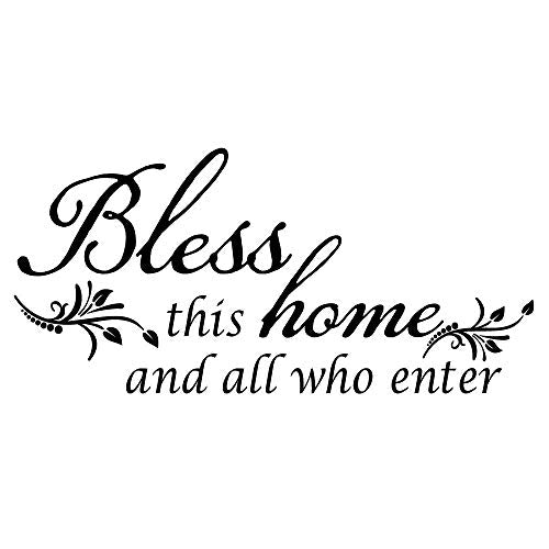 Black 40''X 18'' Bless This Home and All who Enter - Vinyl Wall Decal Entryway Living Room Décor Art Letters Quotes Stencil - color: Black, size: 40''X 18''