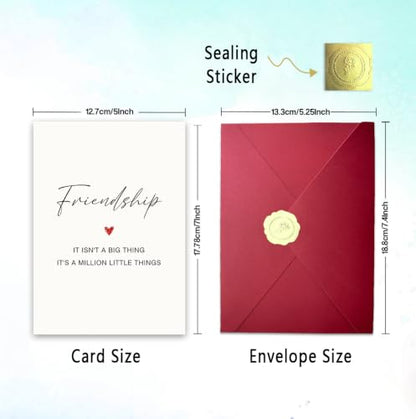 Friendship Card, Best Friend Card for Women, Thinking of You Card for Friend, Friendship Gift for Bestie, with Red Envelope and Gold Seal Sticker, Blank Inside, 5 x 7 Inches - color: BT-463