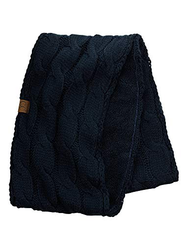 C.C Women's Winter Cable Knit Sherpa Lined Warm Infinity Pullover Scarf - color: Navy
