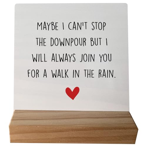 Friendship Wood Plaque Sign - Sentimental Gifts for Bestie BFF, Cheer Up Encouragement Gifts - Maybe I Can't Stop the Downpour - color: Friendship-05
