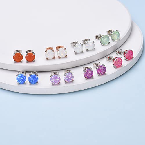 CERSLIMO Multi Colors fire Opal Stud Earrings Birthstone Earrings For Women 8mm - color: 06 Pink