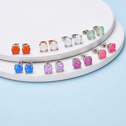 CERSLIMO Multi Colors fire Opal Stud Earrings Birthstone Earrings For Women 8mm - color: 06 Pink