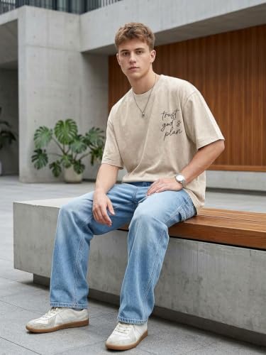 Eatbook Christian Shirts for Men Women Jesus Faith Oversized Acid Wash Tops - color: Apricot Trust God's Plan, size: Large