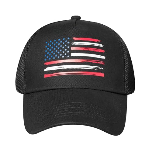 Baseball Cap, American Flag Trucker Hat for Men Women, Breathable Adjustable Fit Outdoor Mesh Snapback Hats - color: Black/Us Flag