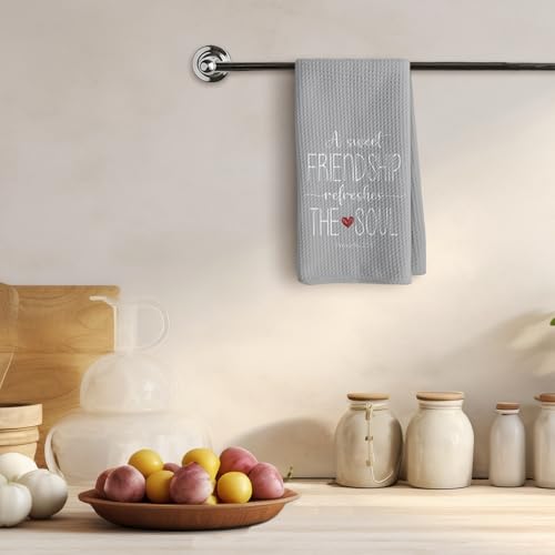 TNUW Sweet Friendship Refreshes The Soul Kitchen Towels 16X24In, Christian Gifts for Women Men, Hand Tea Towels for Kitchen Bathroom Decor (Gray) - color: Gray Friend