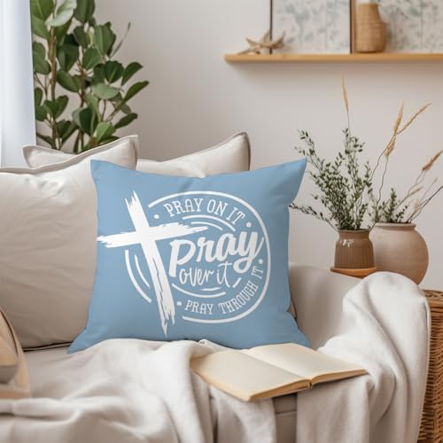 Christian Pillow Covers 18x18, Blue Prayer Pillow case,Prayer Room Decor, Christian Decor, Christian Gifts for Women, Serenity Prayer Gifts. - color: Blue