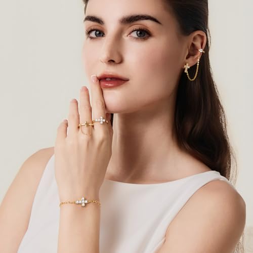 Cicy Bell Cross Bracelets For Women 24k Gold Plated Cubic Zirconia Bracelet - color: Gold
