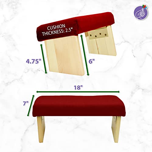 Mudra Crafts Maroon Foldable Meditation Chair - Yoga Zen Meditation Bench Kneeling Stool - Wooden Meditation Stool with Cushion - Prayer Kneeler Seiza Meditation Seat - color: Maroon Cushion