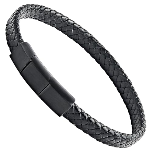 Forge & Foundry Hanover Men's Genuine Interwoven Leather Braided Bracelet - color: Black Adjustable Clasp, size: Large