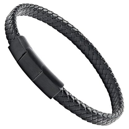 Forge & Foundry Hanover Men's Genuine Interwoven Leather Braided Bracelet - color: Black Adjustable Clasp, size: Large