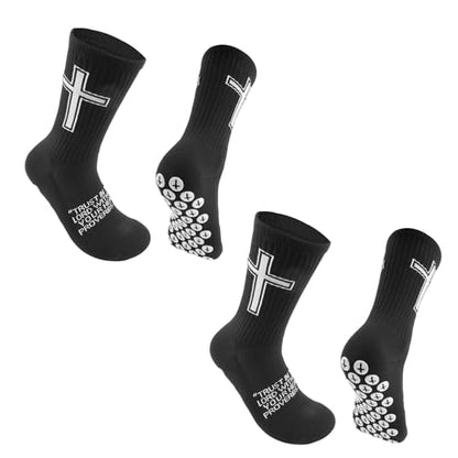 Christian Soccer Socks,Cross Grip Anti Slip Religious Football Socks with Rubber Dots for Youth and Men - color: Black