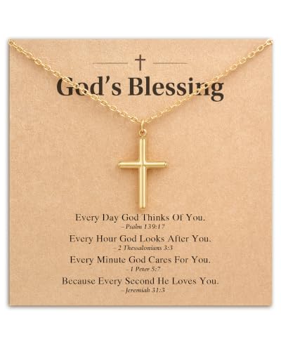 HGDEER God's Blessing Cross Necklace for Women, Dainty Christian Faith Gift